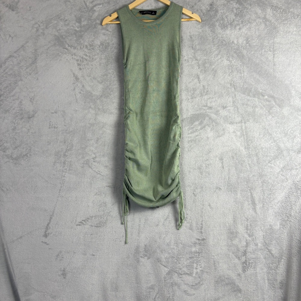 Lioness Sage Green Ribbed Knit Ruched Side Mini Dress S Sleeveless Y2K Festival